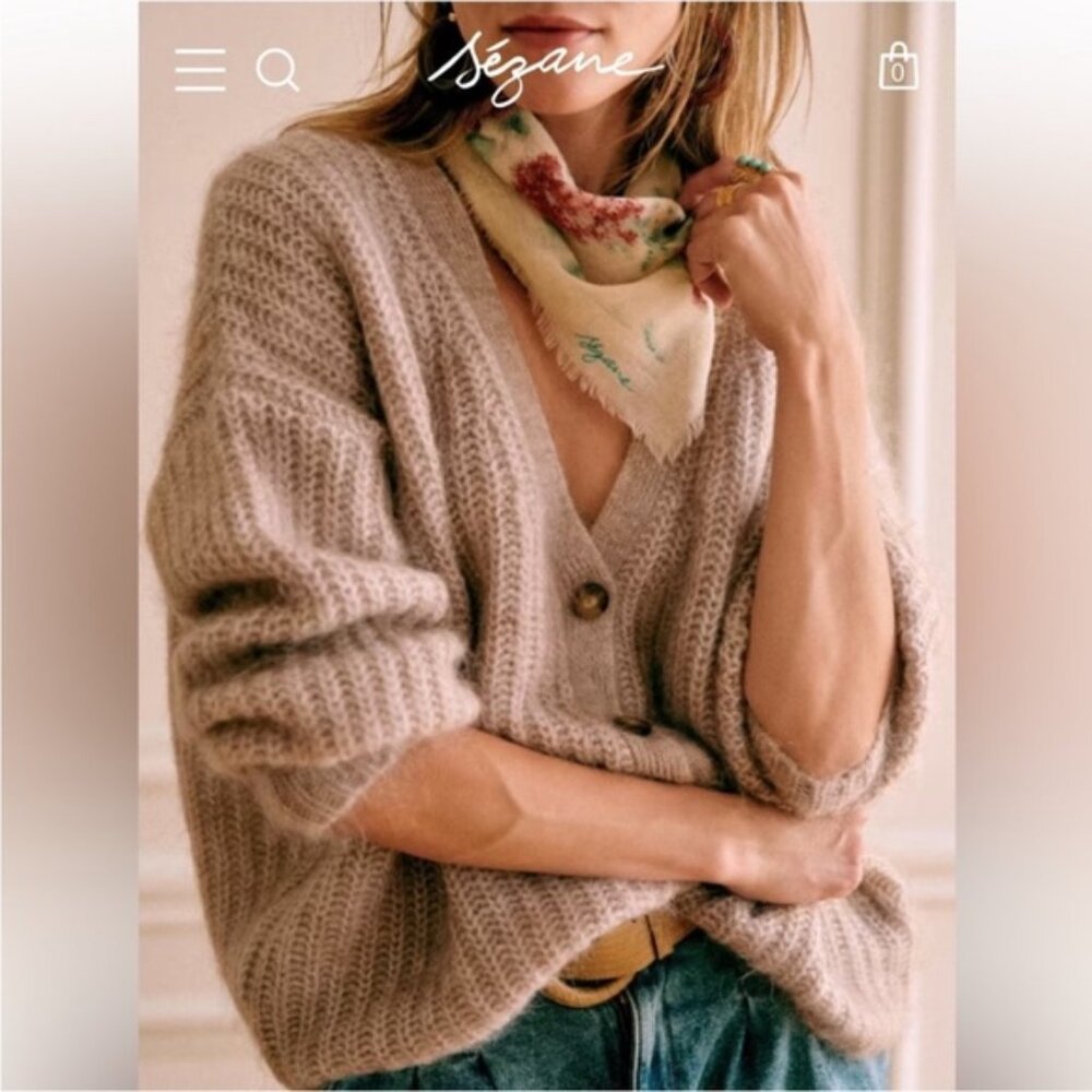 Sezane Achilles Cream Cozy Alpaca Blend Cardigan Sweater